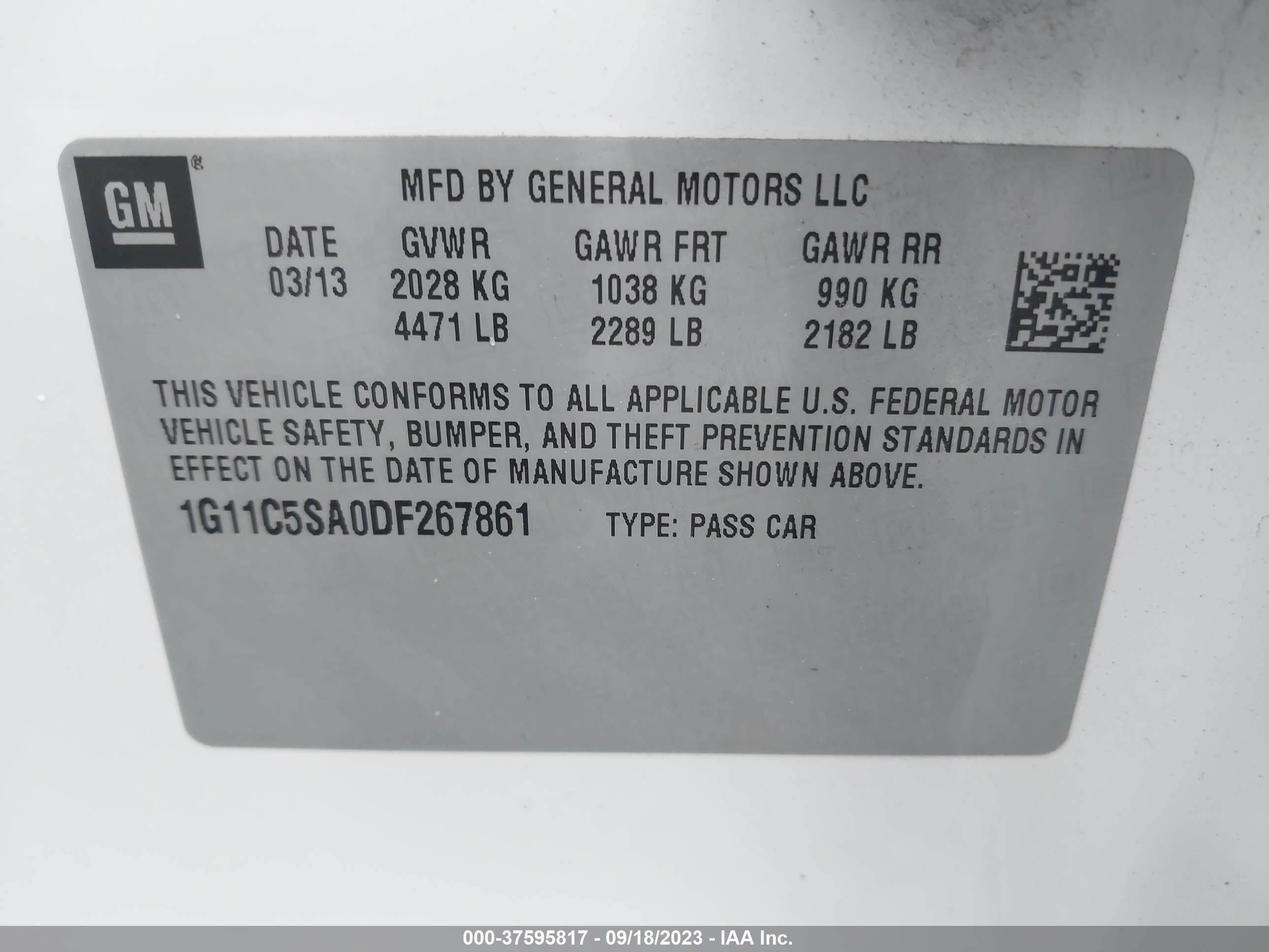 Photo 8 VIN: 1G11C5SA0DF267861 - CHEVROLET MALIBU 