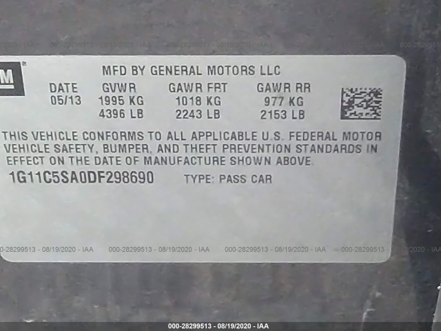 Photo 8 VIN: 1G11C5SA0DF298690 - CHEVROLET MALIBU 