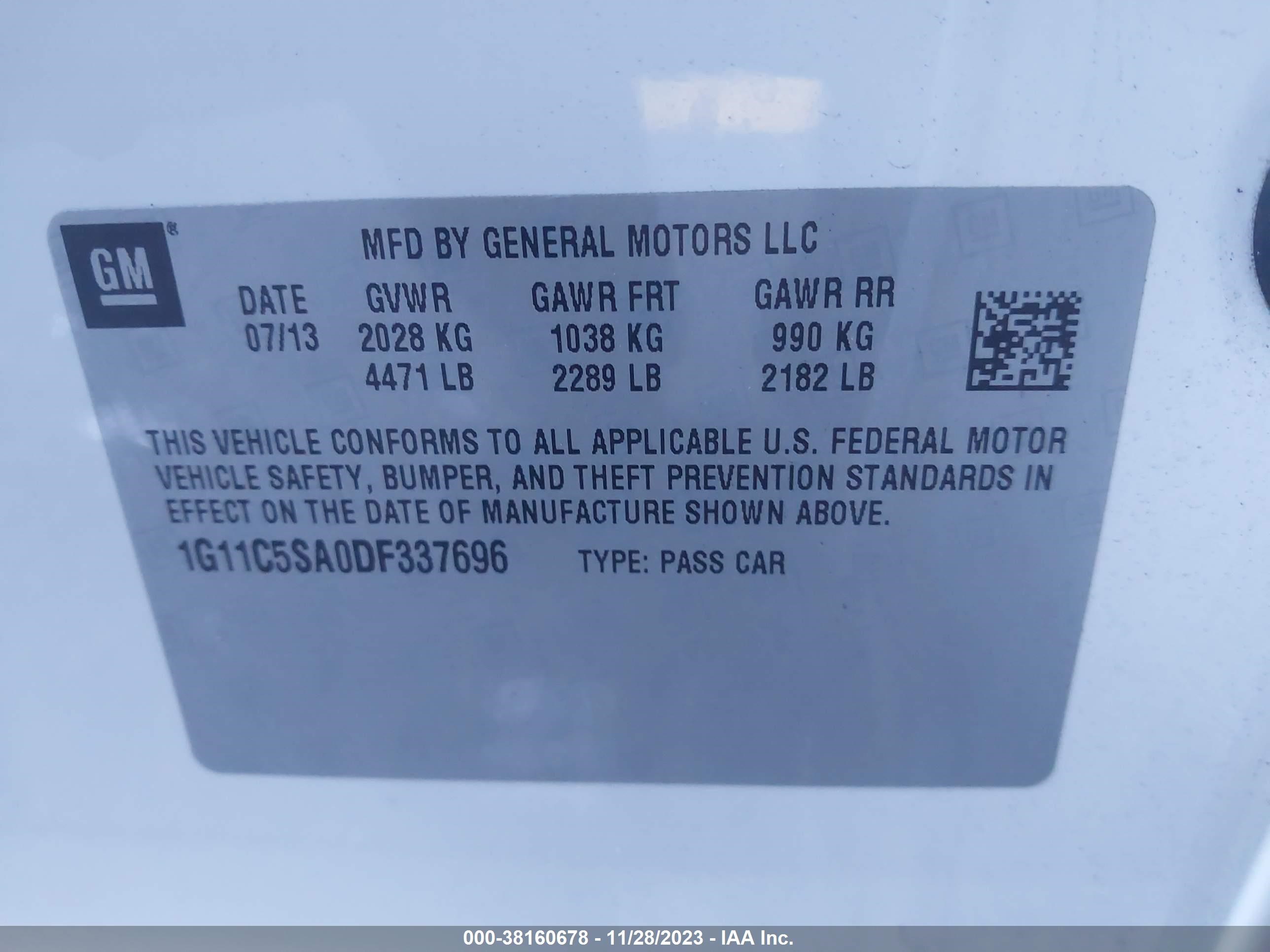 Photo 8 VIN: 1G11C5SA0DF337696 - CHEVROLET MALIBU 