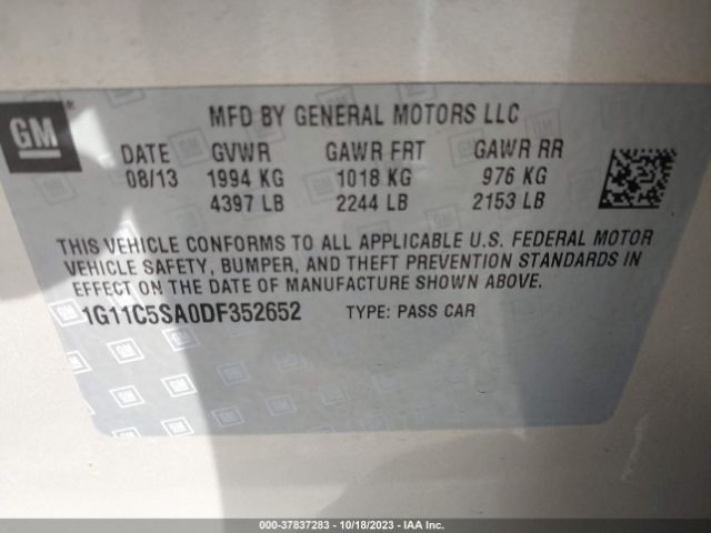 Photo 8 VIN: 1G11C5SA0DF352652 - CHEVROLET MALIBU 