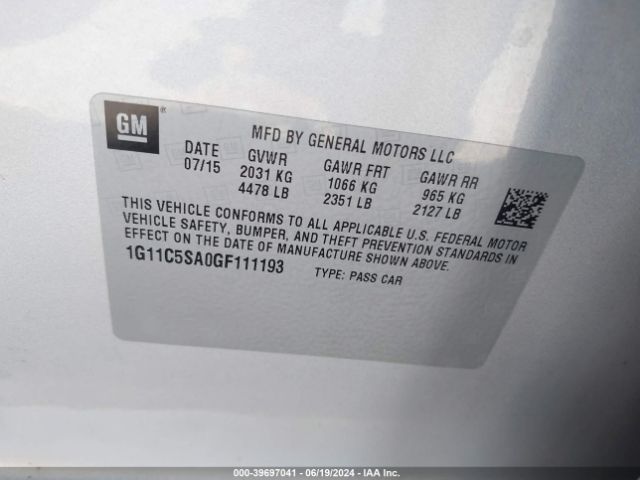 Photo 8 VIN: 1G11C5SA0GF111193 - CHEVROLET MALIBU LIMITED 