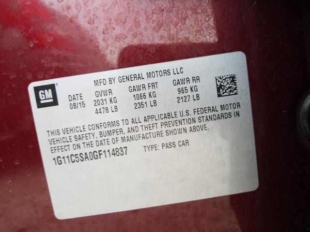 Photo 9 VIN: 1G11C5SA0GF114837 - CHEVROLET MALIBU LIM 