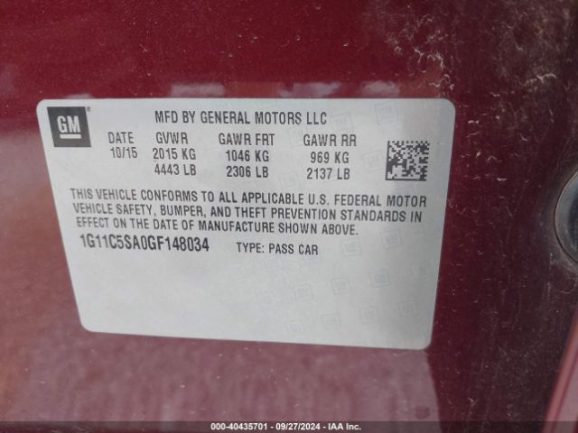 Photo 8 VIN: 1G11C5SA0GF148034 - CHEVROLET MALIBU LIMITED 