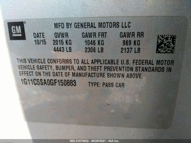 Photo 8 VIN: 1G11C5SA0GF150883 - CHEVROLET MALIBU LIMITED 