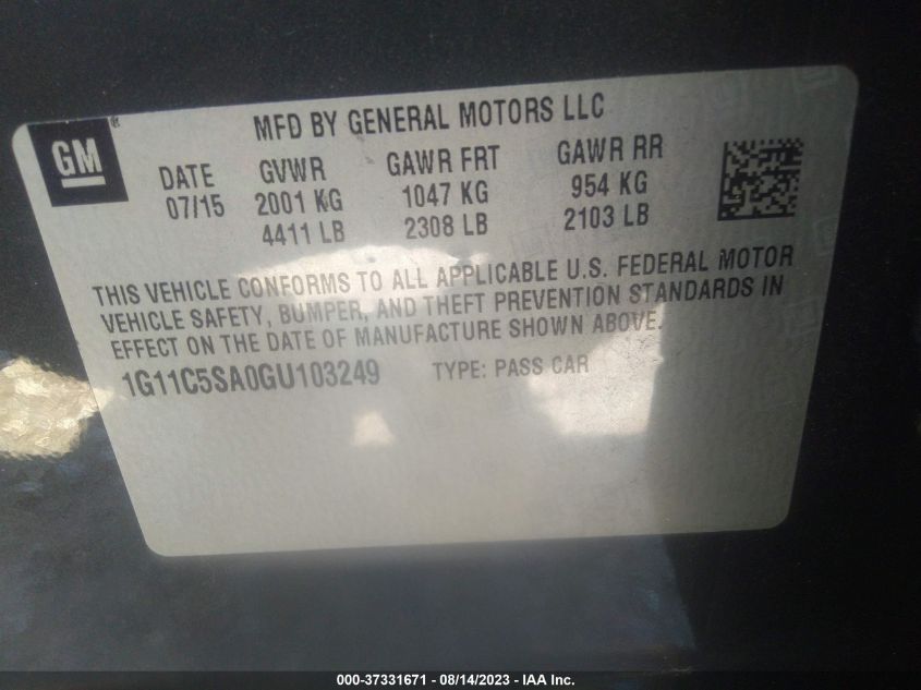 Photo 8 VIN: 1G11C5SA0GU103249 - CHEVROLET MALIBU 