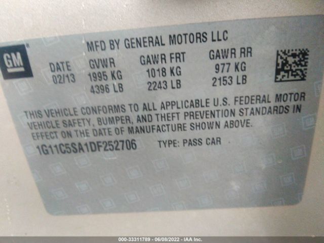 Photo 8 VIN: 1G11C5SA1DF252706 - CHEVROLET MALIBU 