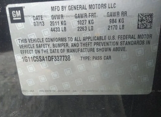 Photo 8 VIN: 1G11C5SA1DF337738 - CHEVROLET MALIBU 