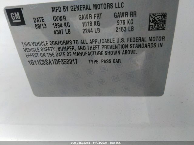 Photo 8 VIN: 1G11C5SA1DF353017 - CHEVROLET MALIBU 