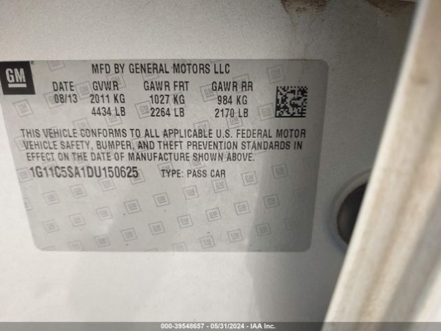 Photo 8 VIN: 1G11C5SA1DU150625 - CHEVROLET MALIBU 