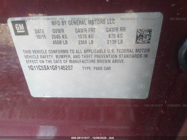 Photo 8 VIN: 1G11C5SA1GF145207 - CHEVROLET MALIBU LIMITED 