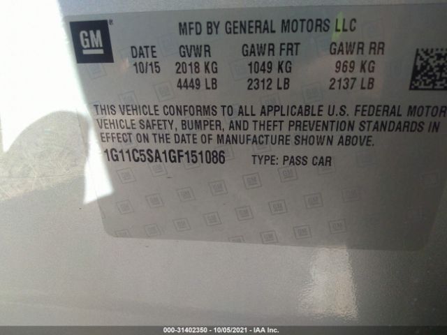 Photo 8 VIN: 1G11C5SA1GF151086 - CHEVROLET MALIBU LIMITED 