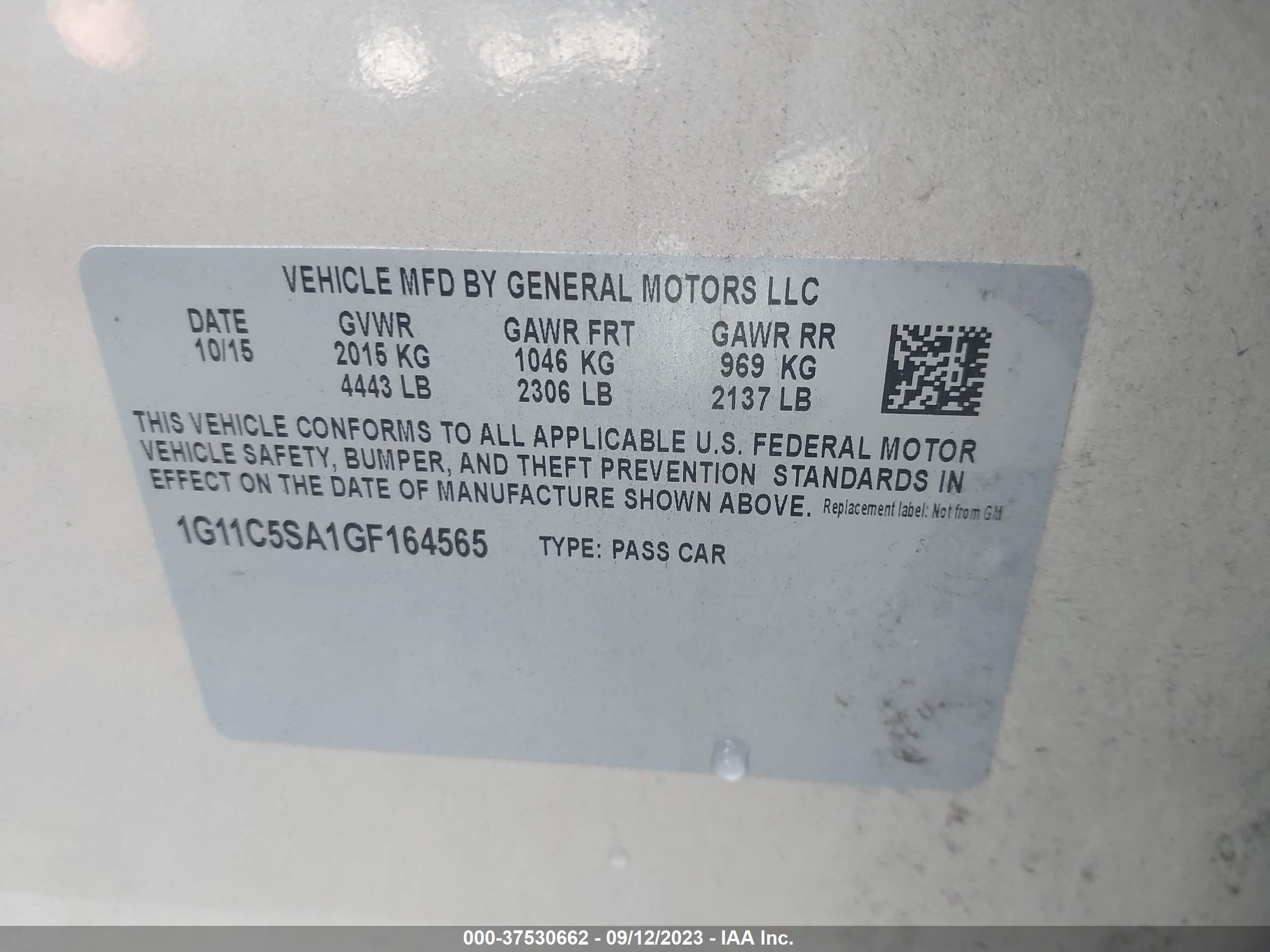 Photo 8 VIN: 1G11C5SA1GF164565 - CHEVROLET MALIBU 