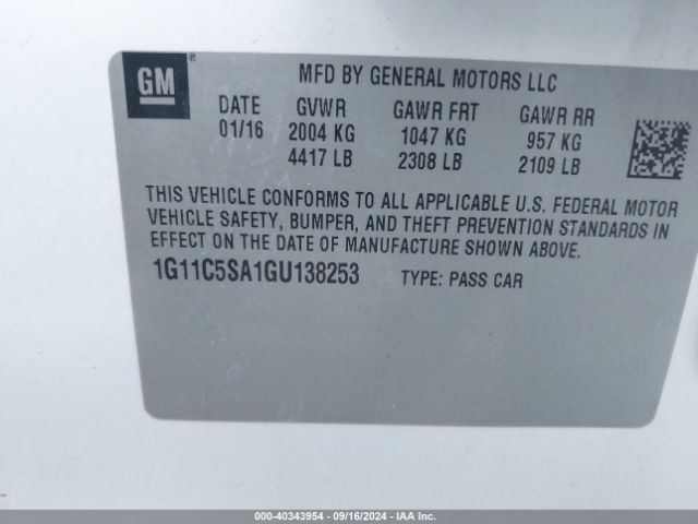 Photo 8 VIN: 1G11C5SA1GU138253 - CHEVROLET MALIBU LIMITED 