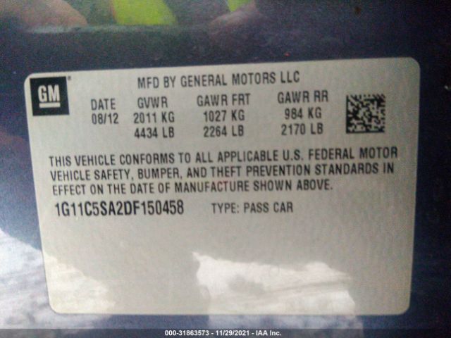 Photo 8 VIN: 1G11C5SA2DF150458 - CHEVROLET MALIBU 