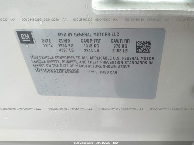 Photo 8 VIN: 1G11C5SA2DF209296 - CHEVROLET MALIBU 