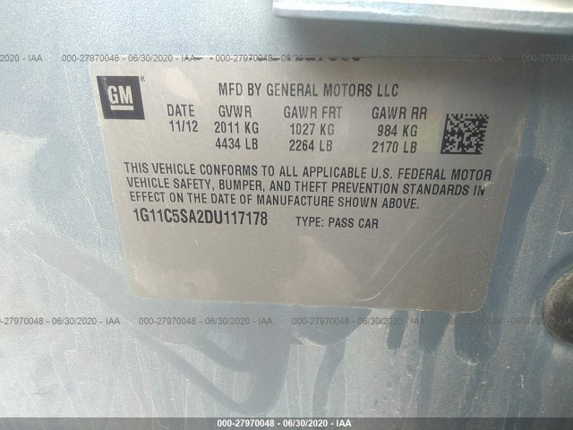 Photo 8 VIN: 1G11C5SA2DU117178 - CHEVROLET MALIBU 