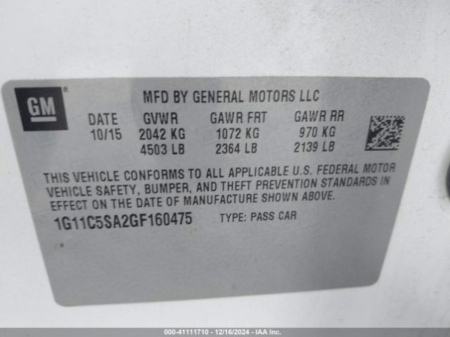 Photo 8 VIN: 1G11C5SA2GF160475 - CHEVROLET MALIBU LIMITED 