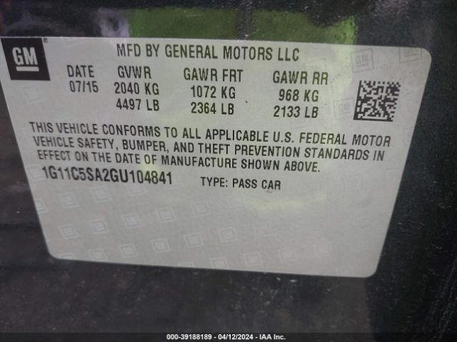 Photo 8 VIN: 1G11C5SA2GU104841 - CHEVROLET MALIBU LIMITED 