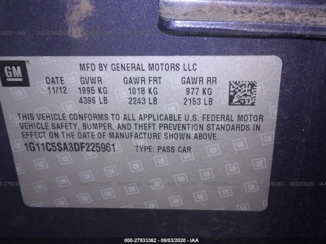 Photo 8 VIN: 1G11C5SA3DF225961 - CHEVROLET MALIBU 