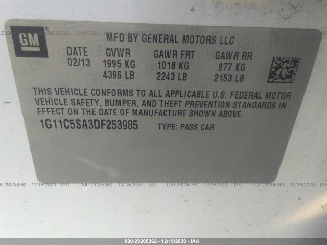 Photo 8 VIN: 1G11C5SA3DF253985 - CHEVROLET MALIBU 