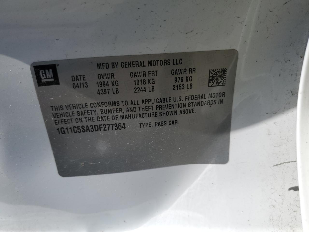 Photo 11 VIN: 1G11C5SA3DF277364 - CHEVROLET MALIBU 