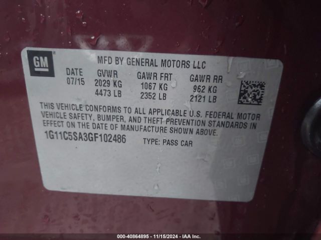 Photo 8 VIN: 1G11C5SA3GF102486 - CHEVROLET MALIBU LIMITED 