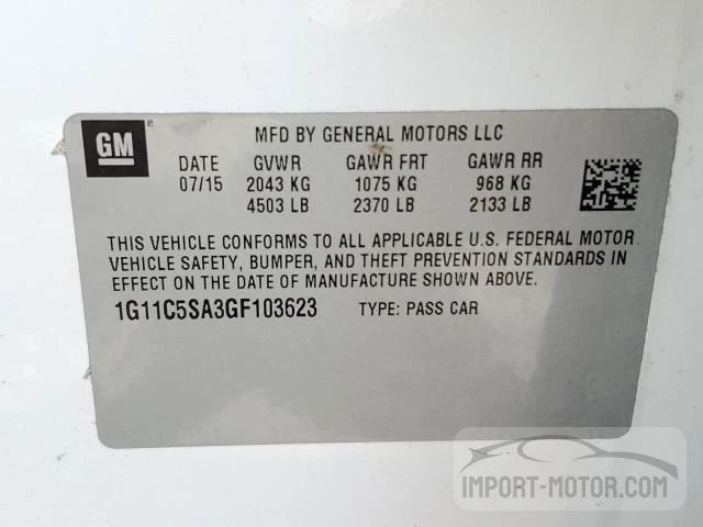 Photo 12 VIN: 1G11C5SA3GF103623 - CHEVROLET MALIBU 