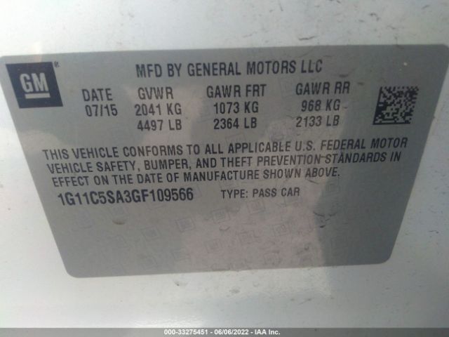 Photo 8 VIN: 1G11C5SA3GF109566 - CHEVROLET MALIBU LIMITED 