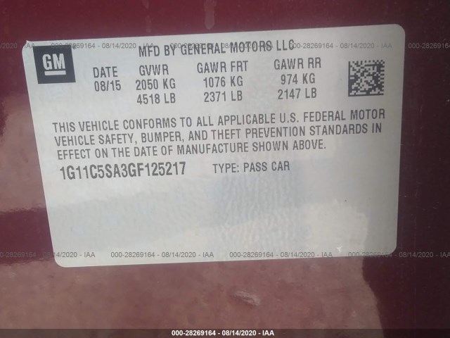 Photo 8 VIN: 1G11C5SA3GF125217 - CHEVROLET MALIBU LIMITED 