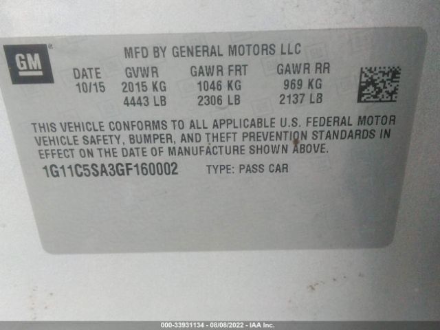 Photo 8 VIN: 1G11C5SA3GF160002 - CHEVROLET MALIBU LIMITED 