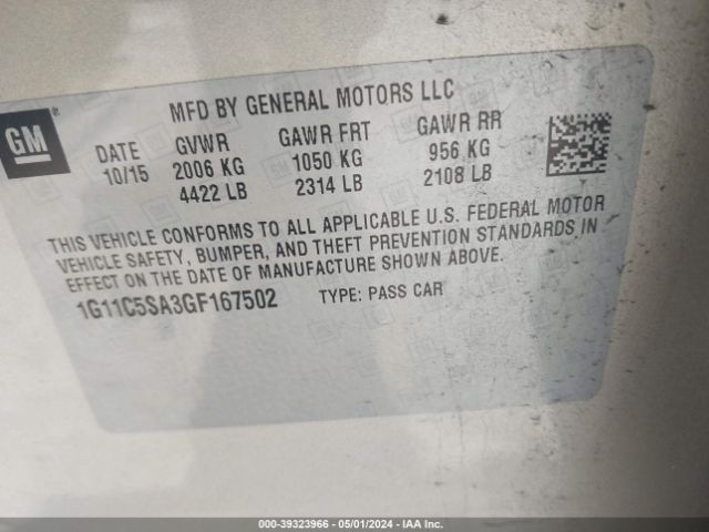 Photo 8 VIN: 1G11C5SA3GF167502 - CHEVROLET MALIBU LIMITED 