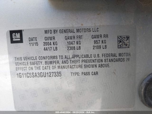 Photo 8 VIN: 1G11C5SA3GU127335 - CHEVROLET MALIBU LIMITED 