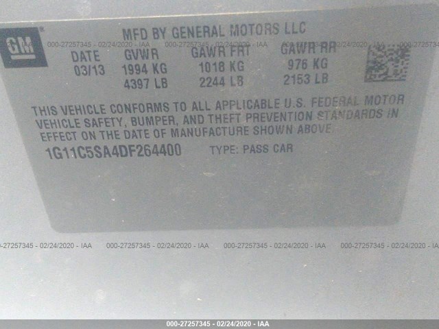 Photo 8 VIN: 1G11C5SA4DF264400 - CHEVROLET MALIBU 