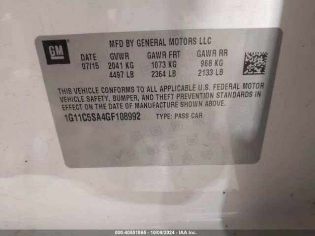 Photo 8 VIN: 1G11C5SA4GF108992 - CHEVROLET MALIBU LIMITED 