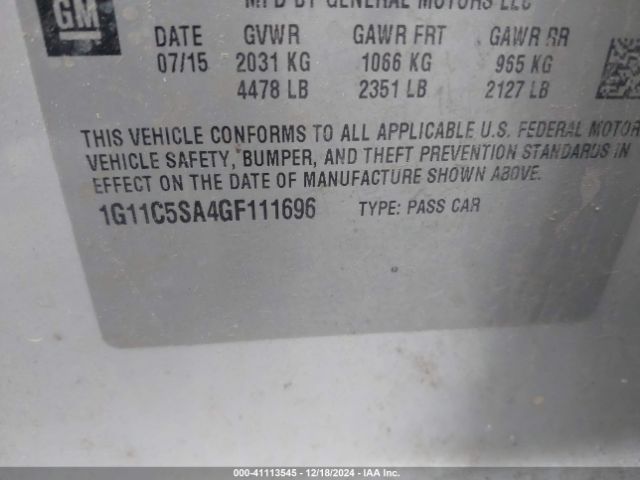 Photo 8 VIN: 1G11C5SA4GF111696 - CHEVROLET MALIBU LIMITED 