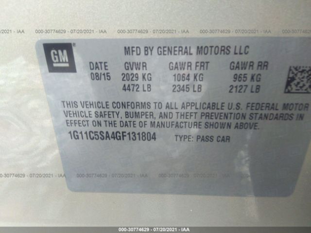 Photo 8 VIN: 1G11C5SA4GF131804 - CHEVROLET MALIBU LIMITED 