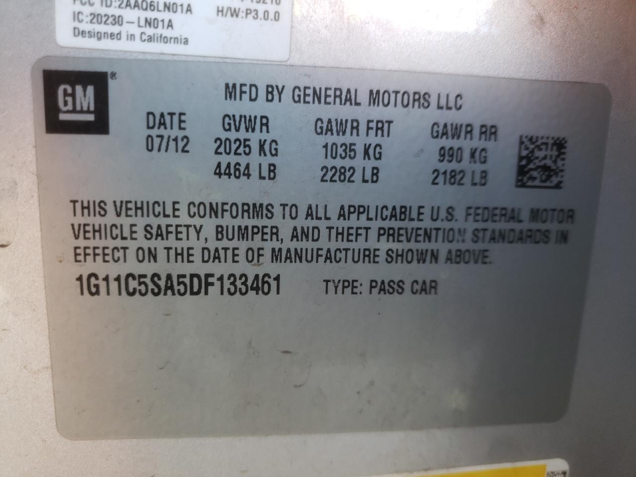 Photo 11 VIN: 1G11C5SA5DF133461 - CHEVROLET MALIBU 