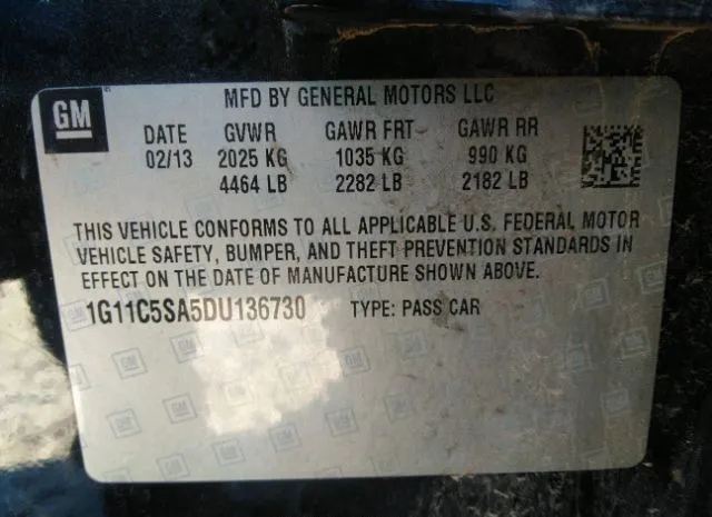 Photo 8 VIN: 1G11C5SA5DU136730 - CHEVROLET MALIBU 