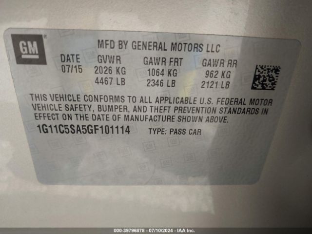 Photo 8 VIN: 1G11C5SA5GF101114 - CHEVROLET MALIBU LIMITED 