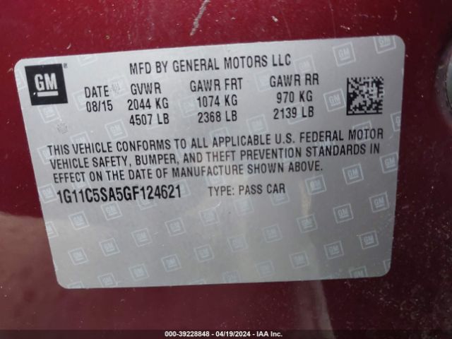 Photo 8 VIN: 1G11C5SA5GF124621 - CHEVROLET MALIBU LIMITED 