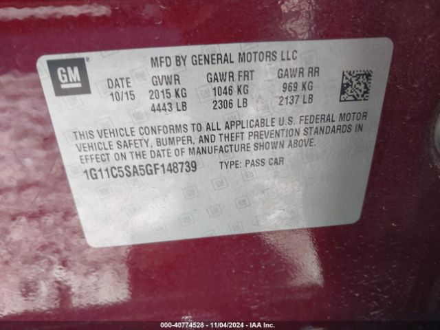 Photo 8 VIN: 1G11C5SA5GF148739 - CHEVROLET MALIBU LIMITED 