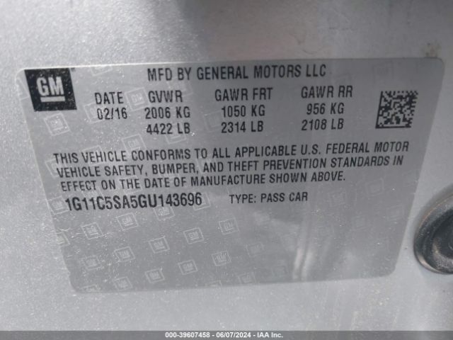 Photo 8 VIN: 1G11C5SA5GU143696 - CHEVROLET MALIBU 