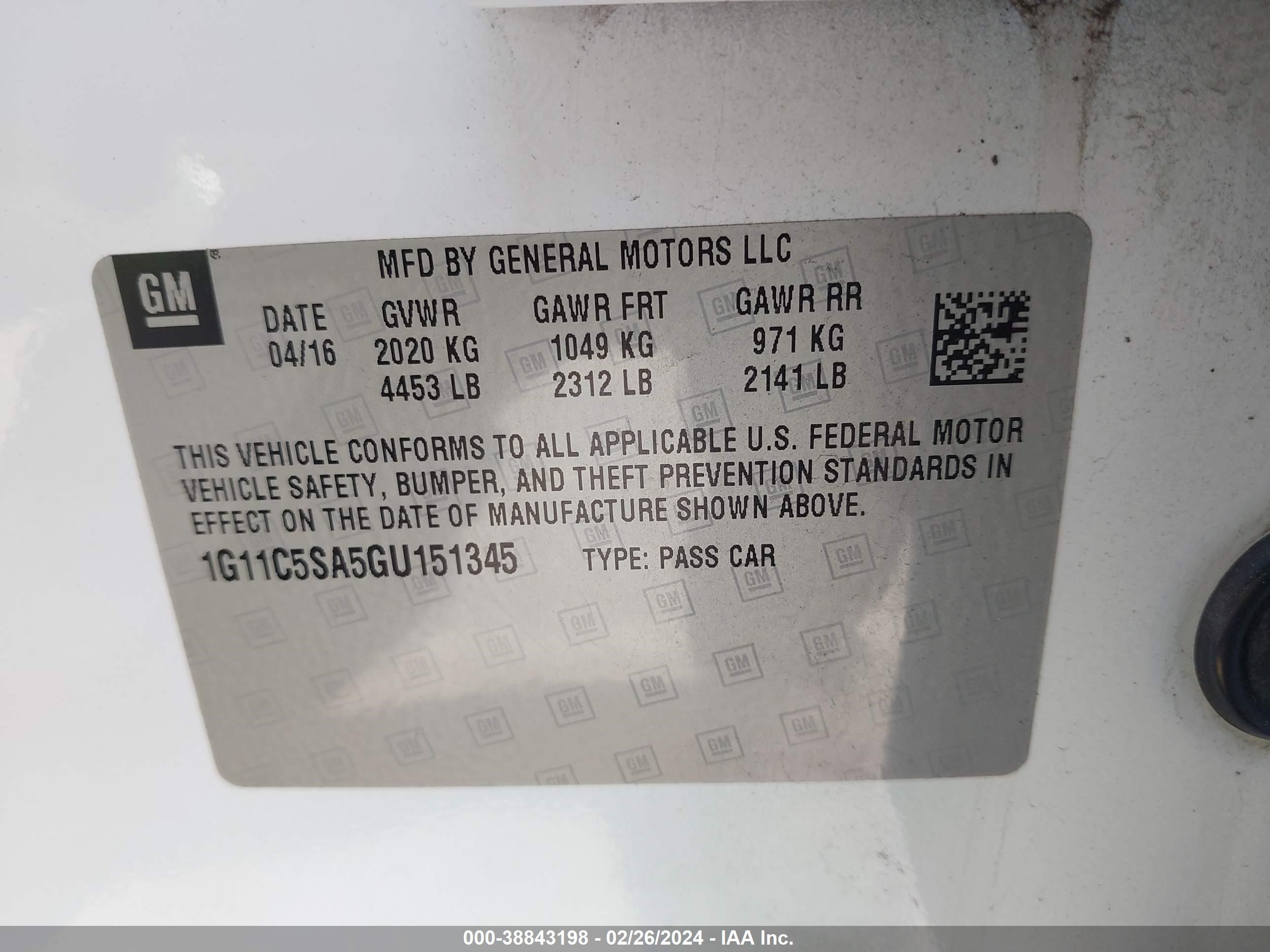 Photo 8 VIN: 1G11C5SA5GU151345 - CHEVROLET MALIBU 