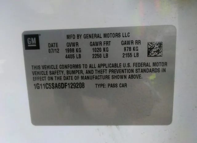 Photo 8 VIN: 1G11C5SA6DF129208 - CHEVROLET MALIBU 