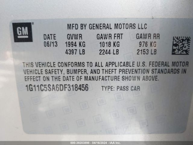 Photo 8 VIN: 1G11C5SA6DF318456 - CHEVROLET MALIBU 