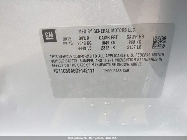 Photo 8 VIN: 1G11C5SA6GF142111 - CHEVROLET MALIBU LIMITED 