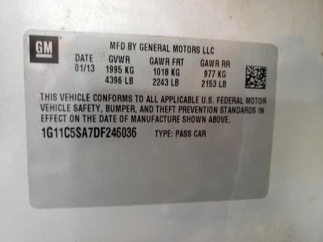 Photo 9 VIN: 1G11C5SA7DF246036 - CHEVROLET MALIBU 1LT 