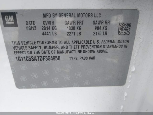 Photo 8 VIN: 1G11C5SA7DF354950 - CHEVROLET MALIBU 