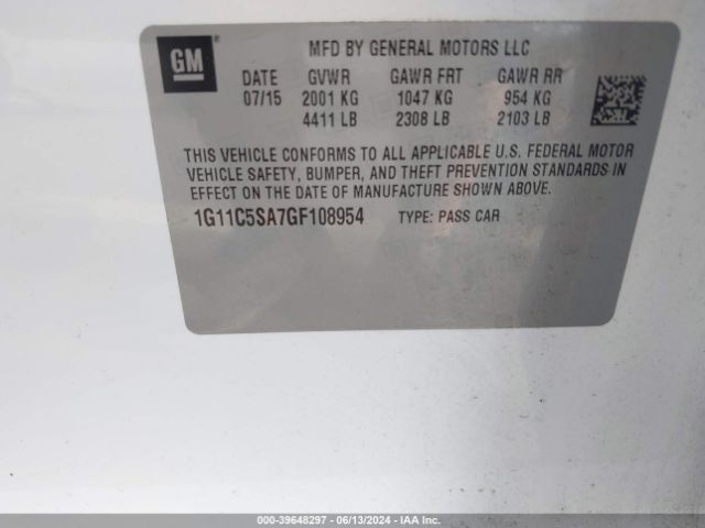 Photo 8 VIN: 1G11C5SA7GF108954 - CHEVROLET MALIBU LIMITED 