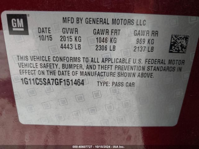 Photo 8 VIN: 1G11C5SA7GF151464 - CHEVROLET MALIBU LIMITED 